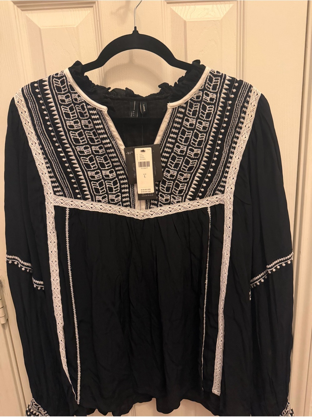 Blank NYC Black & White Embroidered Peasant Blouse
